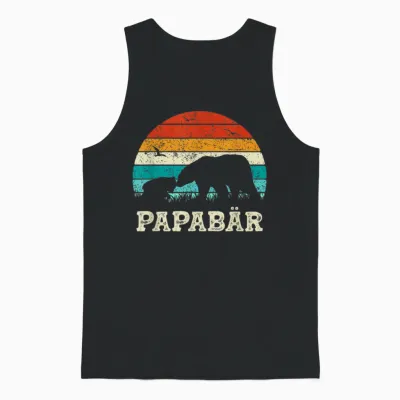 Retro Father Baby Son Daughter Bear Dad Father's Day T-Shirt, Black Unisex Tank Top - Black