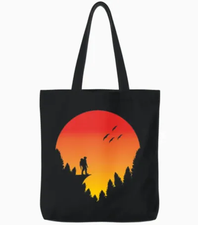 Hiking Dad Retro Sunset Tote Bags - Black