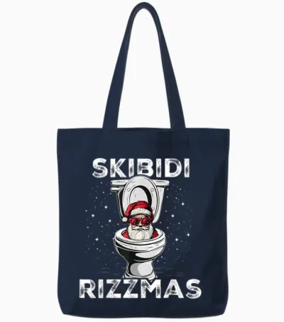 Skibidi Rizzmas Funny Toilet Santa White Elephant Christmas Tote Bags - Navy