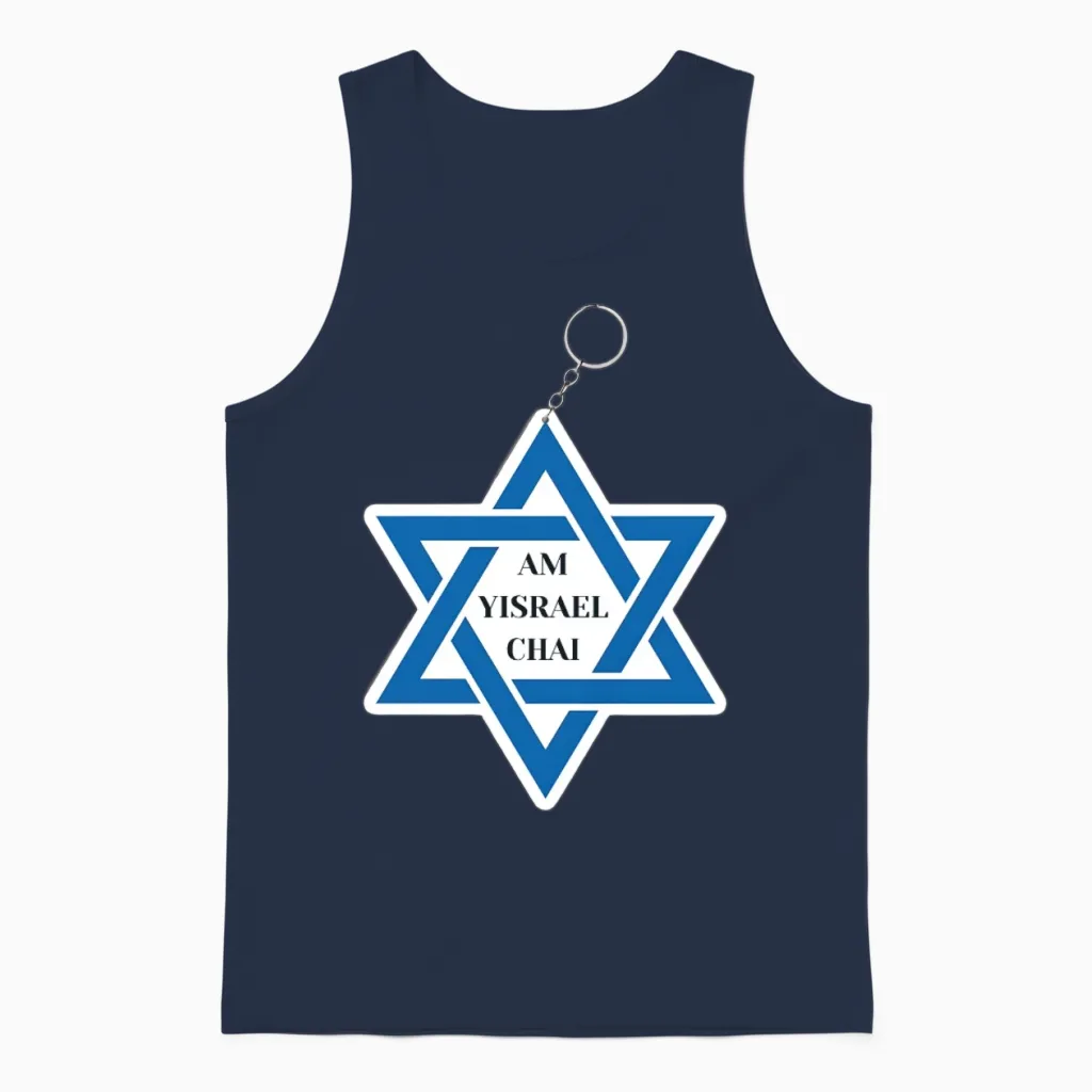 Am Yisrael Chai T-Shirt | Star of David Unisex Tank Top in Navy