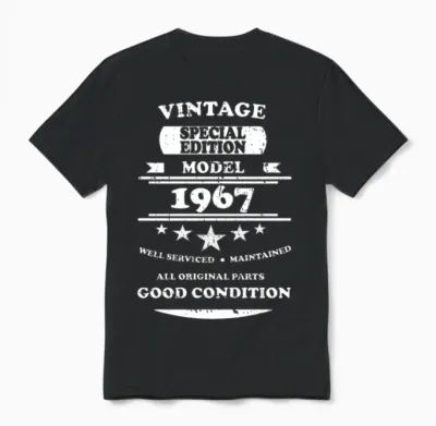 Vintage Retro White 1967 Unisex T-Shirt - Black