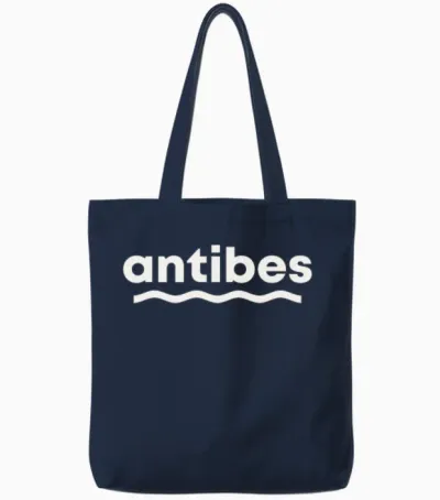 Antibes France White Retro Tote Bags - Navy