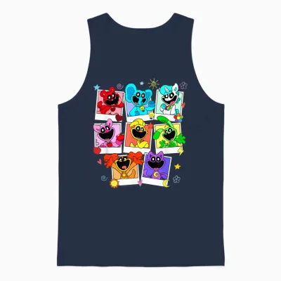Poppy Playtime Colorful Polaroid Smiling Critters Group Shot Unisex Tank Top - Navy