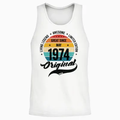 Retro 50 Years May 1974 Birthday Vintage Bday Unisex Tank Top - White