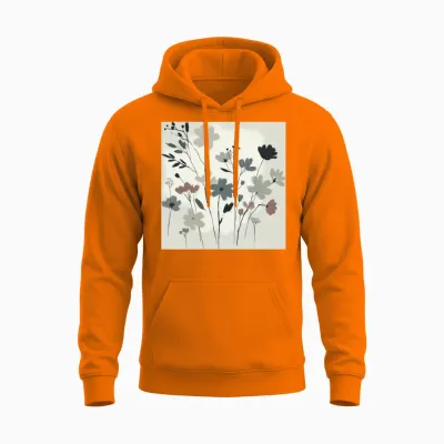 Minimal Floral Design Unisex Hoodie - Safety Orange