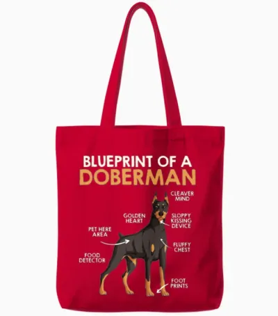 Doberman Owner Blueprint of a Doberman Funny Tote Bags - Red