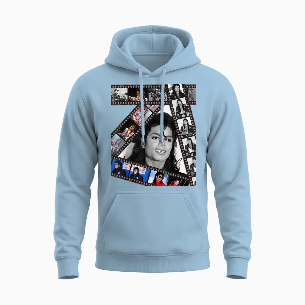 The King of Pop Michael Jackson Mj-002 Black Cotton 100% T-Shirt, Unisex-Adults, Small, Short Sleeve Unisex Hoodie in Light Blue