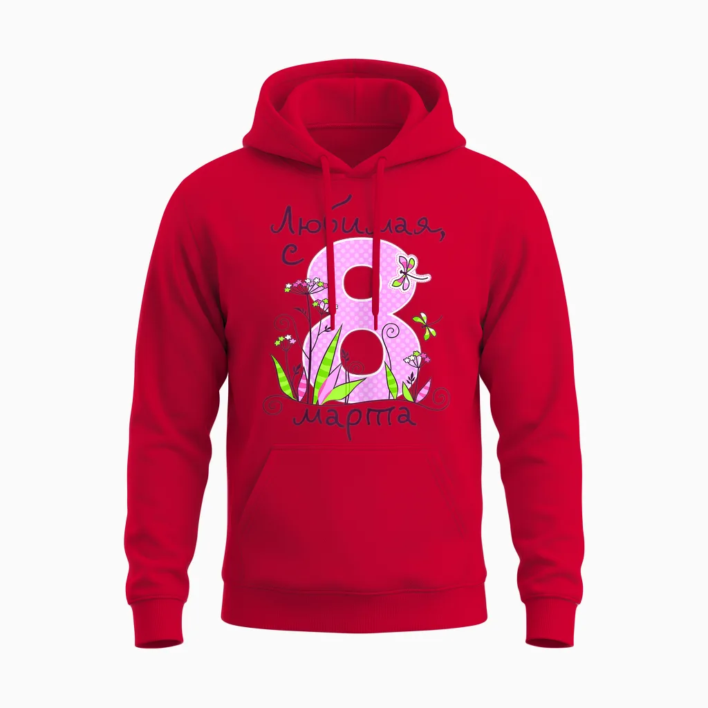 8 March Russia World Women's Day Gift Cccp T-Shirt, White Unisex Hoodie in Red