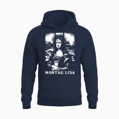 Montag Lisa Coffee Funny Mona Lisa T-Shirt, Black Unisex Hoodie - Navy