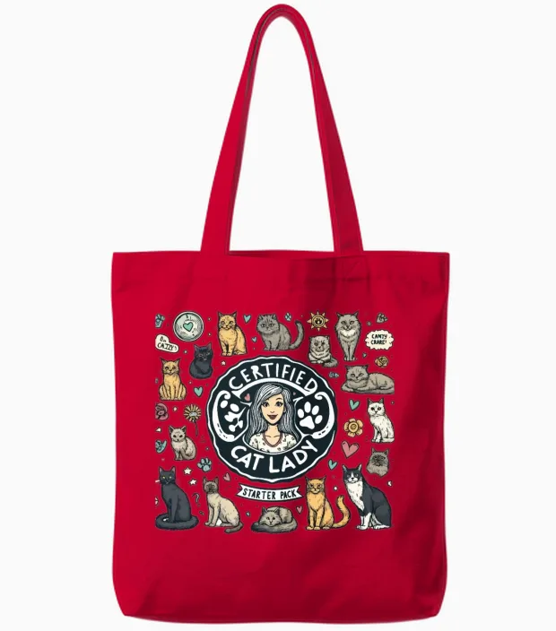 Certified Cat Lady Starter Pack Tote Bags in Red