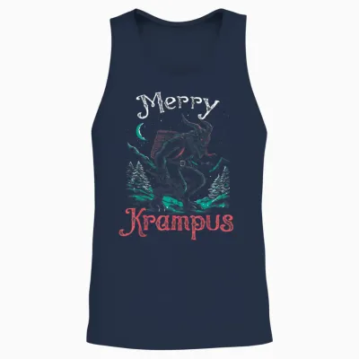 Classic Folklore Christmas Merry Krampus Festive Horror Xmas Unisex Tank Top - Navy