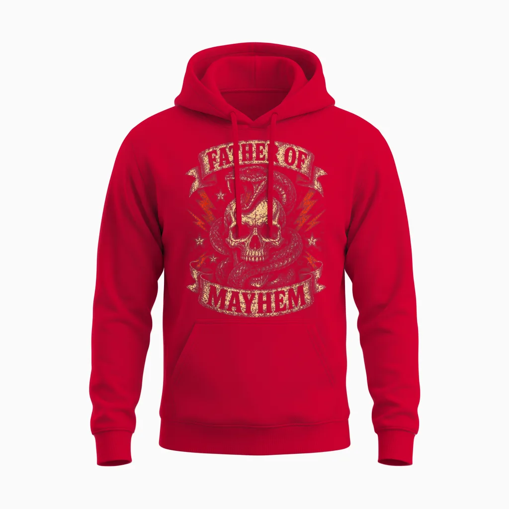 Father's Day Father of Mayhem Funny Dad Matching Family Unisex Hoodie in Red