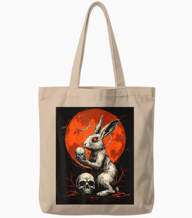 Kaninchen Totenkopf Mond Herren Gothic Damen Totenkopf Hase Tote Bags in Natural