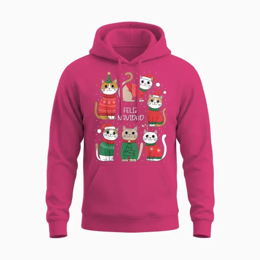 Feliz Navidad Spanish Cats Holiday Kittens T-Shirt, Black, S Unisex Hoodie - Heliconia