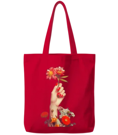 Retro Flowers Tote Bags - Red