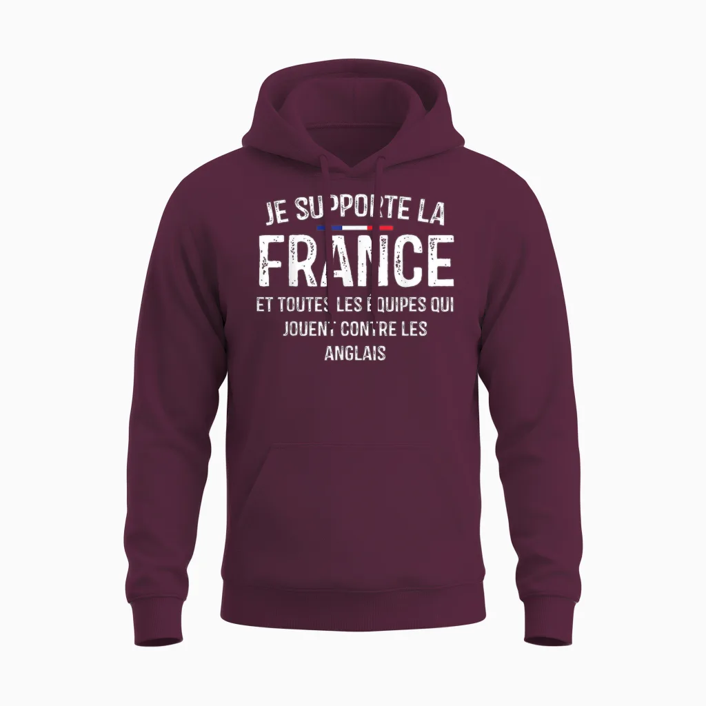 Je Supporte La France Et Toutes Les équipes Contre Anglais Unisex Hoodie in Maroon