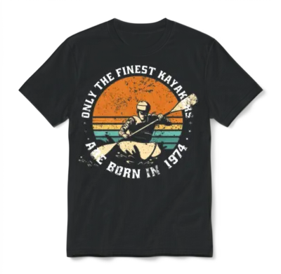 Kayak-Rafting Kayaker Vintage 1974 Birthday Unisex T-Shirt - Black