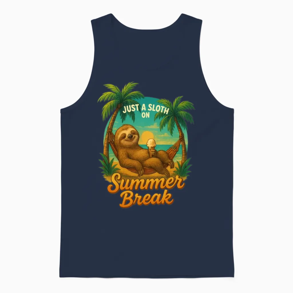 Sloth on Summer Break β Chill Beach Vibes Unisex Tank Top in Navy