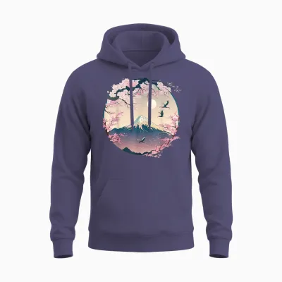 Japanese Sakura Garden Geisha Mount Fuji Cherry Blossom Unisex Hoodie - Heather Sport Dark Navy
