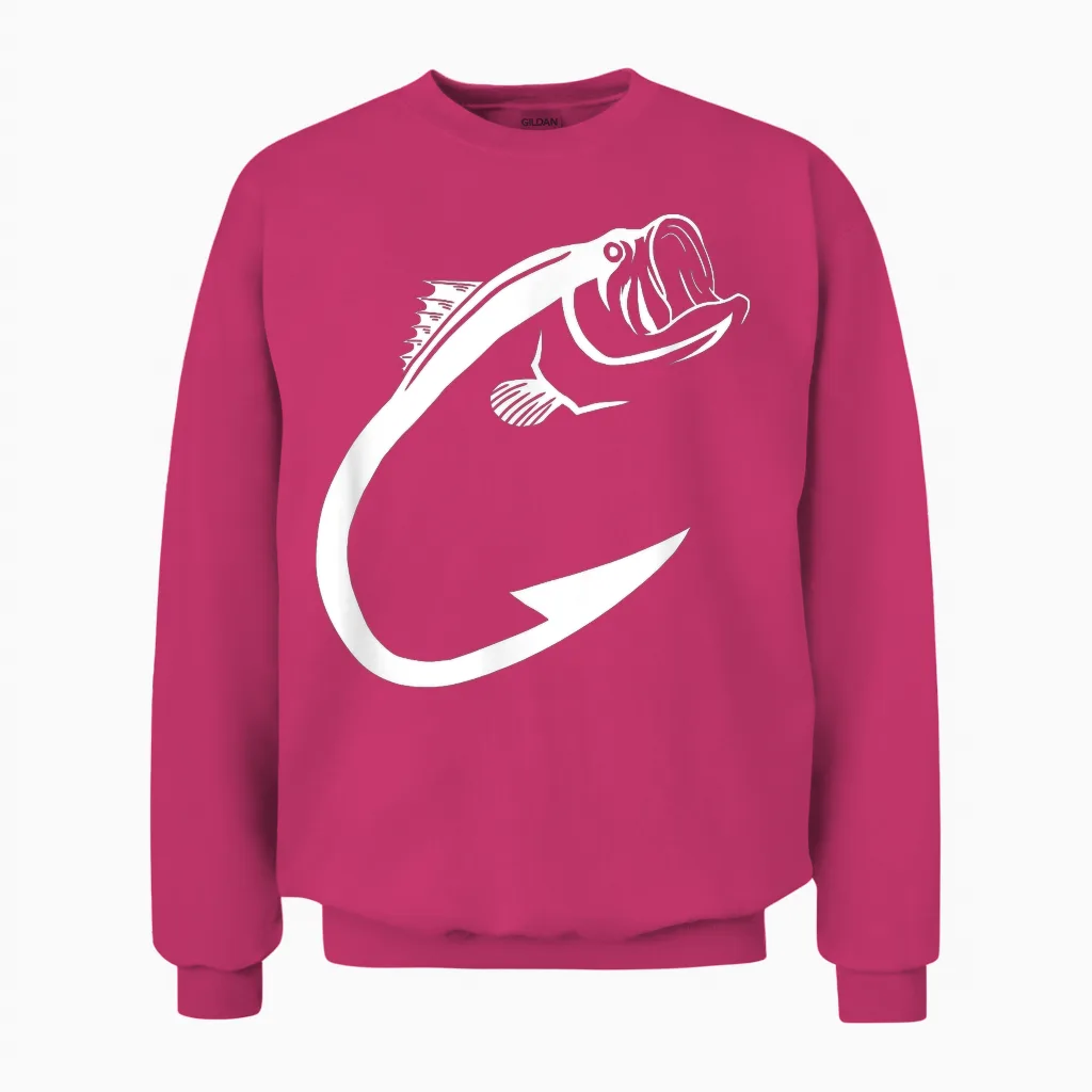 Fish Hook Minimal Art Cool Fishing Lover Art Lover Gift Unisex Sweatshirt in Heliconia
