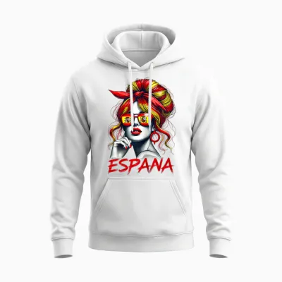 Spain Woman Bun Flag Spanish Proud for Girl T-Shirt, White Unisex Hoodie - White