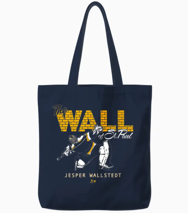 Jesper Wallstedt - the Wall of St. Paul - Minnesota Hockey Tote Bags in Navy