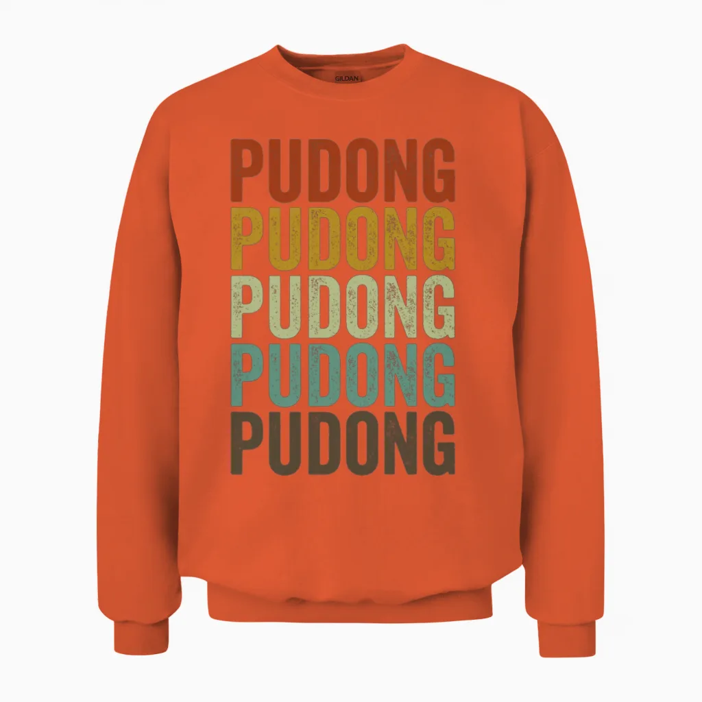 Pudong China Retro Vintage Unisex Sweatshirt in Orange