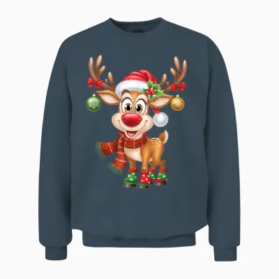 Christmas T-Shirt Reindeer Rudolph Funny Gift T-Shirt, Black Unisex Sweatshirt - Dark Heather