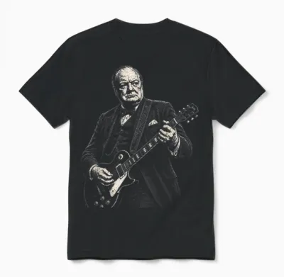 Winston Churchill Jouant De La Guitare électrique à Bascule Humour Unisex T-Shirt - Black