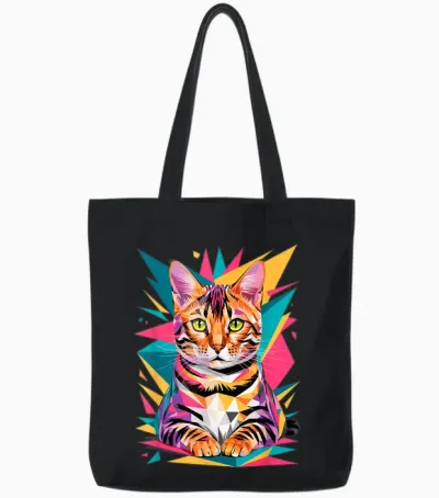 Abstract Art Bengal Cat Tote Bags - Black