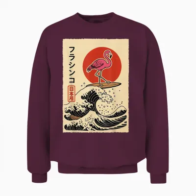 Flamant Rose Surf Vague Japonaise Unisex Sweatshirt - Maroon