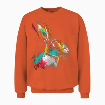 Hase Buntes Tiermotiv Kunst Kaninchen Unisex Sweatshirt - Orange