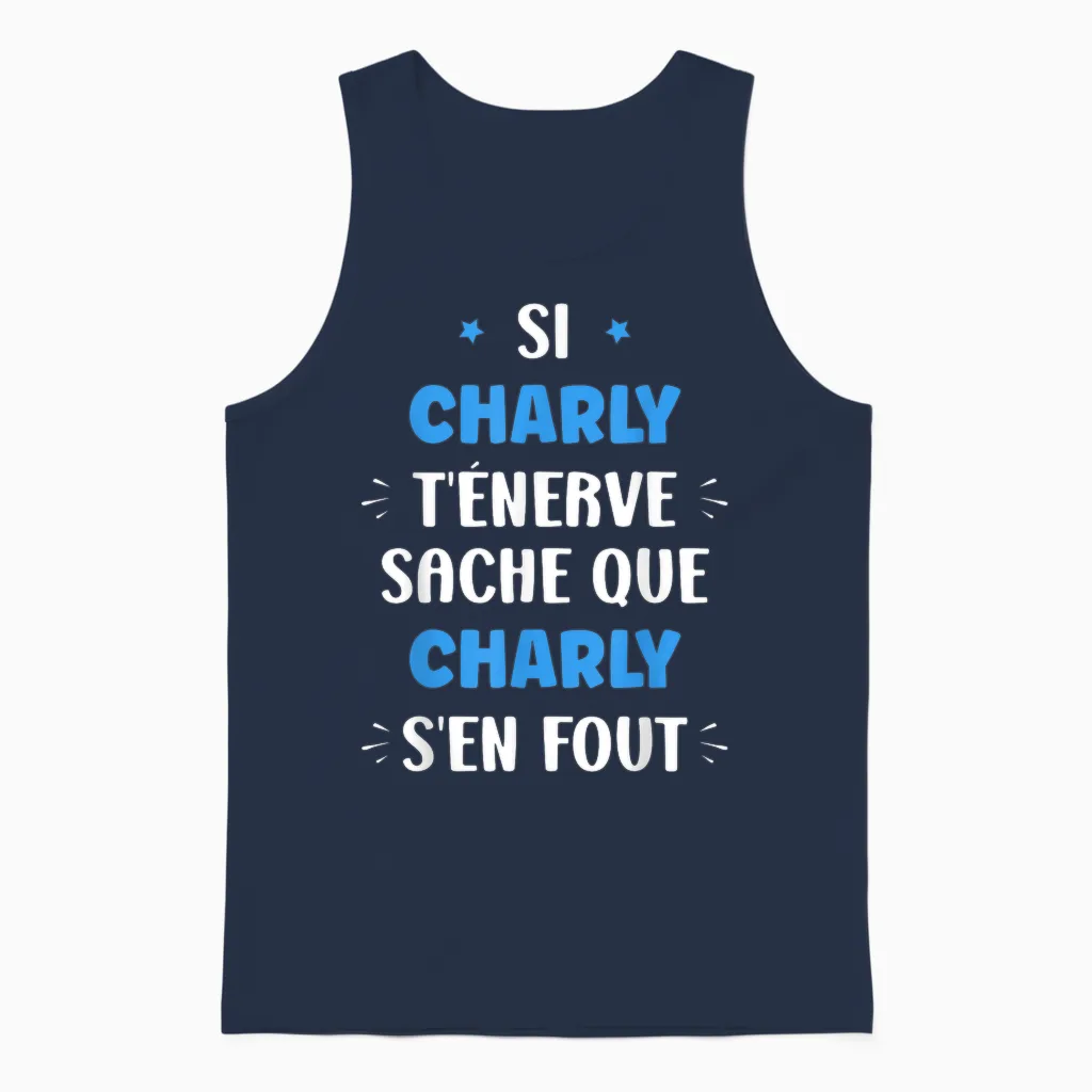 Name Si Charly T'énerve Humour First Name Charly Unisex Tank Top in Navy