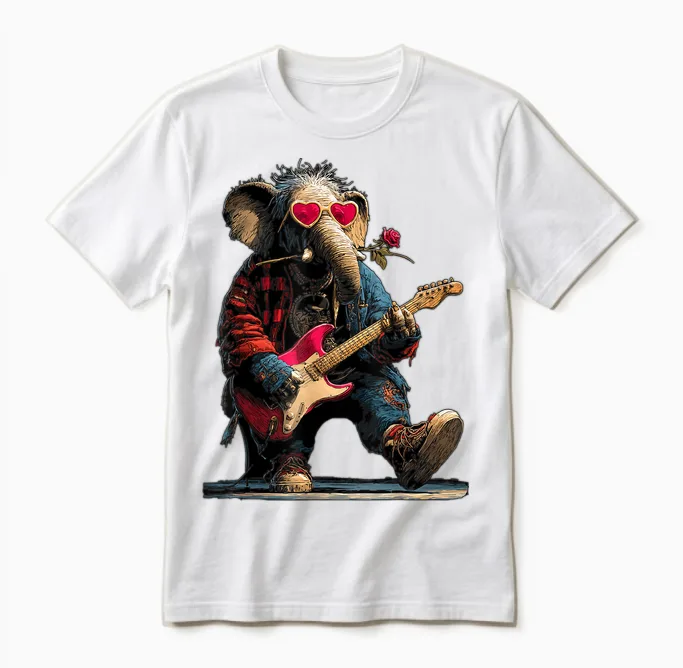 éléphant Jouant De La Guitare Guitariste Animal Saint-Valentin Unisex T-Shirt in White