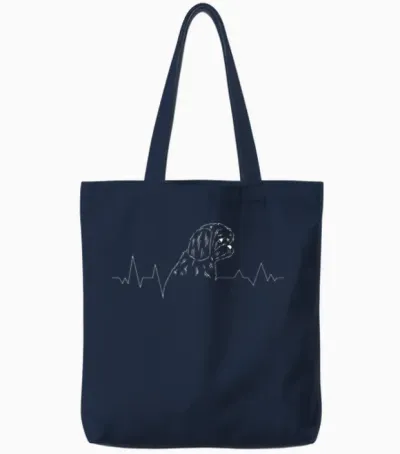 Dog-Breed Shih-Tzu Dog-Moms Dog-Dad Heartbeat Dog Tote Bags - Navy