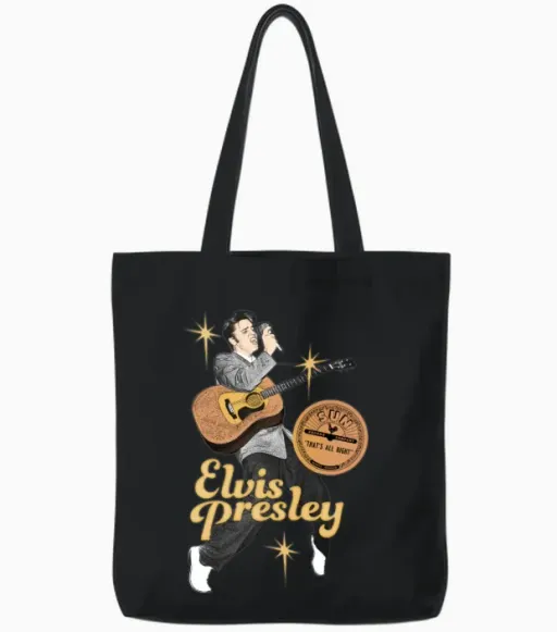 Elvis Presley with Guitar and Microphone Tote Bags in Black
