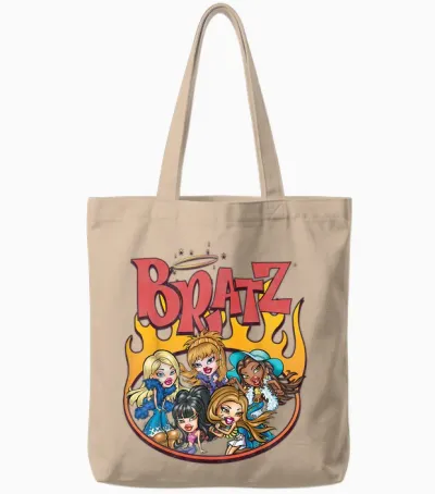 Bratz - Distressed Style - Flames - Retro Style Tote Bags - Natural