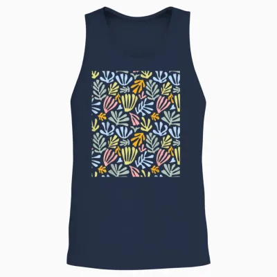 Matisse Inspired Painting - Abstract Botanical Floral T-Shirt, Black, S Unisex Tank Top - Navy