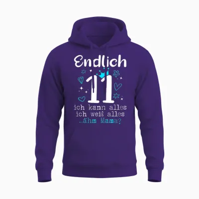 11 Geburtstag Mädchen 11 Jahre Unisex Hoodie - Purple