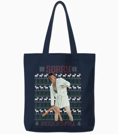 Sorry Merica's Full Funny Trump Ugly Christmas Tote Bags - Navy