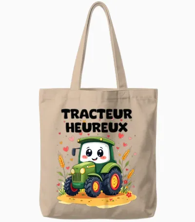 Child Tractor Happy Design Cute Kid 2 3 4 5 Years T-Shirt, Black, S Tote Bags - Natural