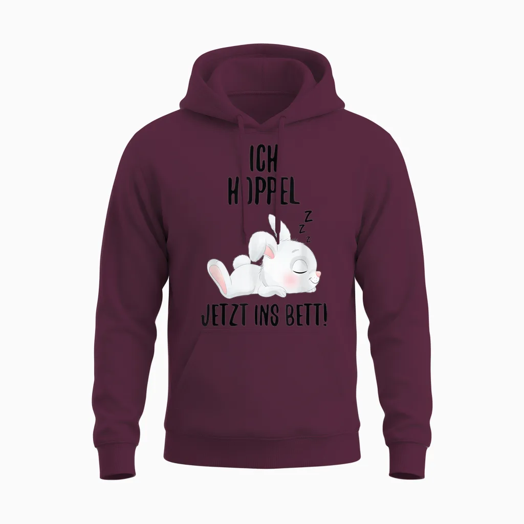 Ich Hoppel Jetzt Ins Bett Kaninchen Schlafshirt Hasen Unisex Hoodie in Maroon