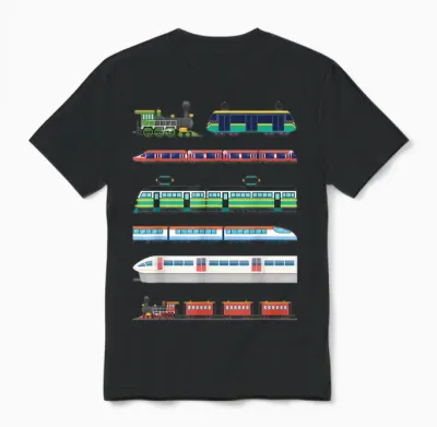 Set of Trains for Boys and Girls Train and Locomotive Lovers T-Shirt, Black Unisex T-Shirt - Black