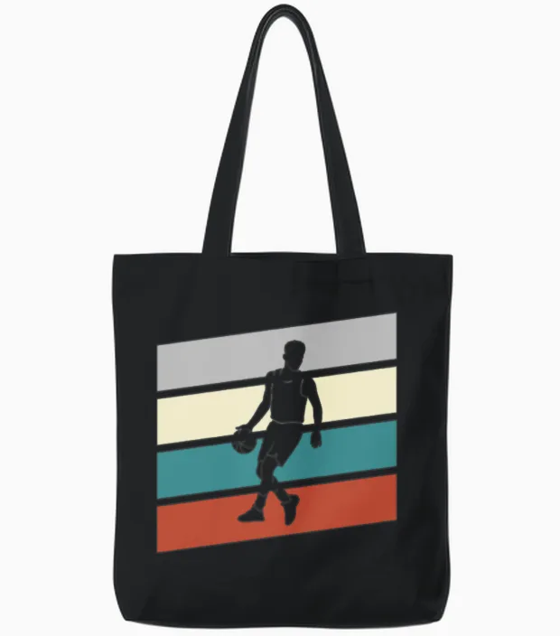 Basketball Retro Tote Bags in Black