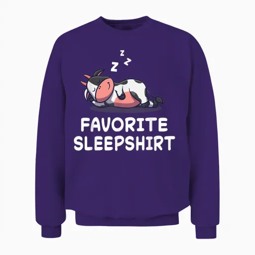 Cow and Cow Print Sleepwear Pyjama T-Shirt, Black, S Unisex Sweatshirt - Purple