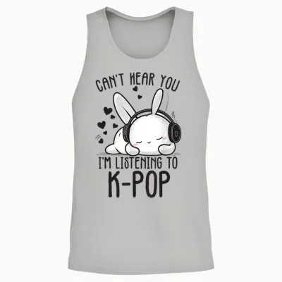 Can't Hear You I'm Listening Kpop Rabbit K-Pop Merchandise Unisex Tank Top - Ash