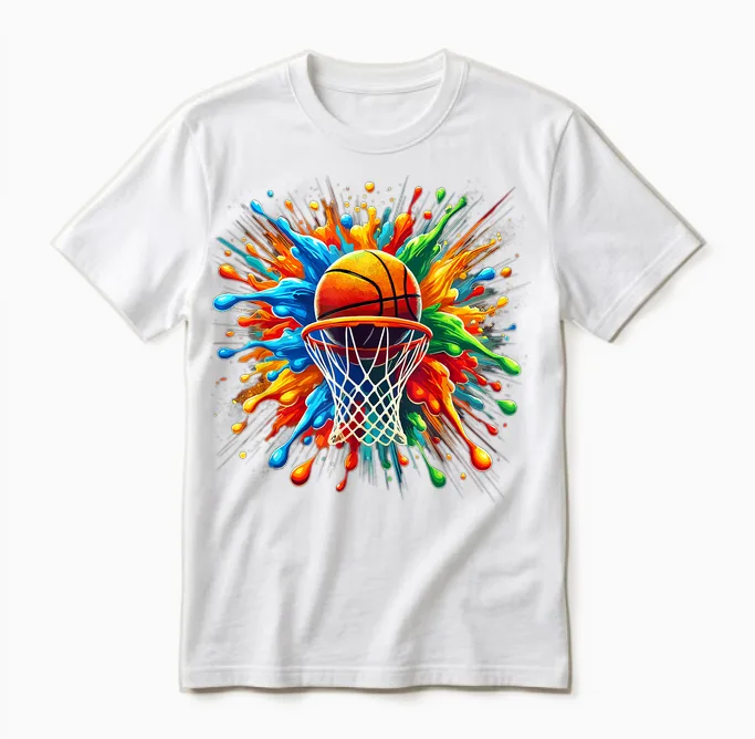 Basketball, Basketball Graphic | Boys, Girls, Tie Dye Splash T-Shirt, Black, S Unisex T-Shirt in White