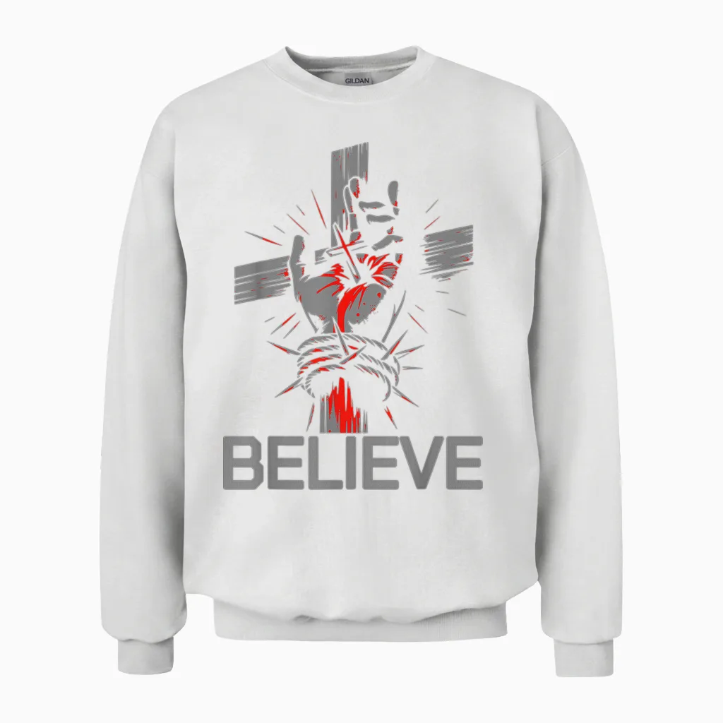 Jesus: Believe the Way, the Truth, the Life Unisex Sweatshirt in White