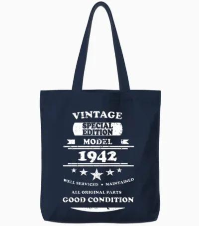 Vintage Retro White 1942 Tote Bags - Navy