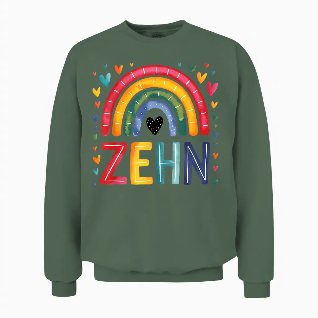 Children's Birthday 10 Girls Rainbow Fairy Tenth 10 Years Unisex Sweatshirt in Military Green